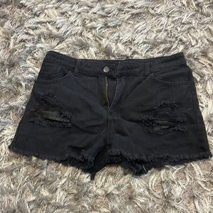 Ripped high rise jean shorts